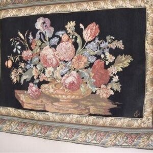 Vintage French Wall Hanging Tapestry, Flower in Vase , High Quality, 46"x33"